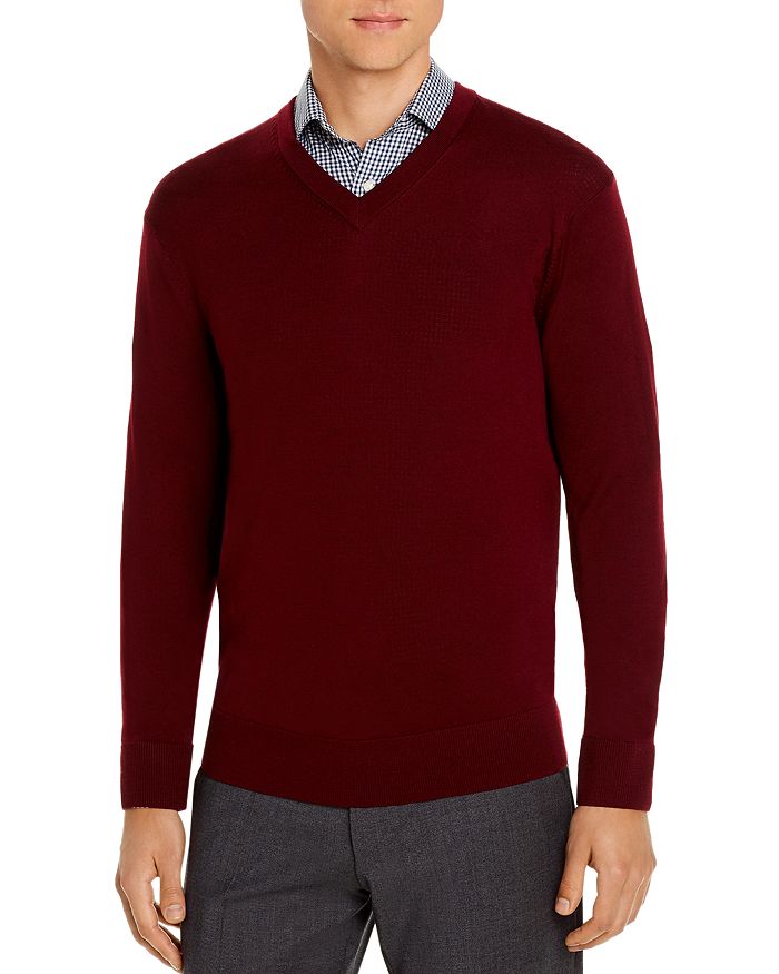 Brooks Brothers Merino Wool V-neck Sweater In Dark Red | ModeSens