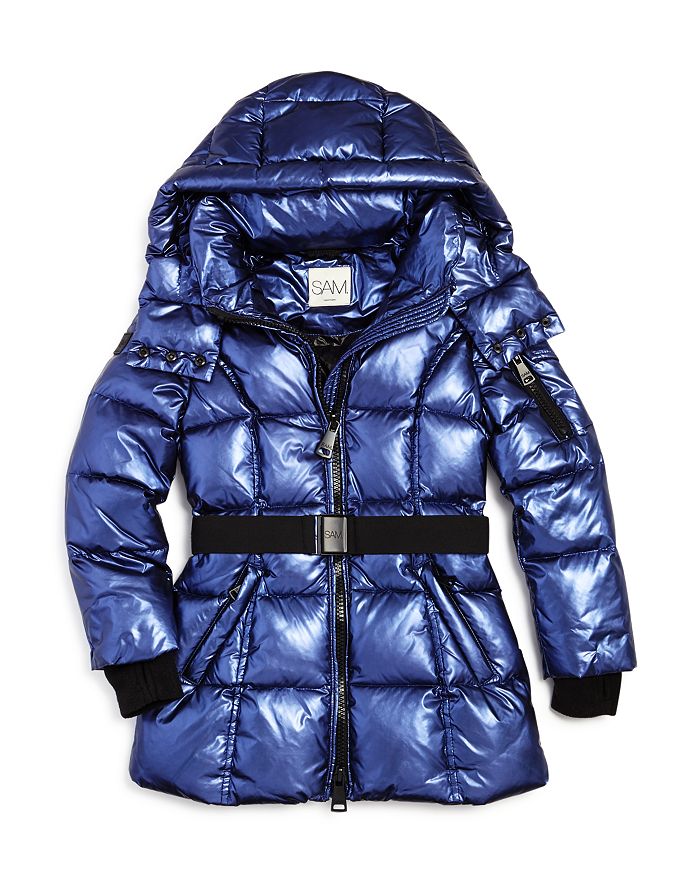 Shop Sam Girls' Soho Belted Down Puffer Jacket - Little Kid In Gunmetal