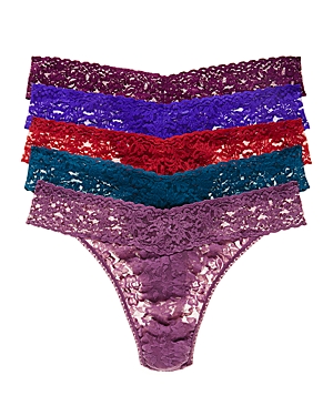 Hanky Panky Signature Original-rise Thongs, Set Of 5 In Fjord