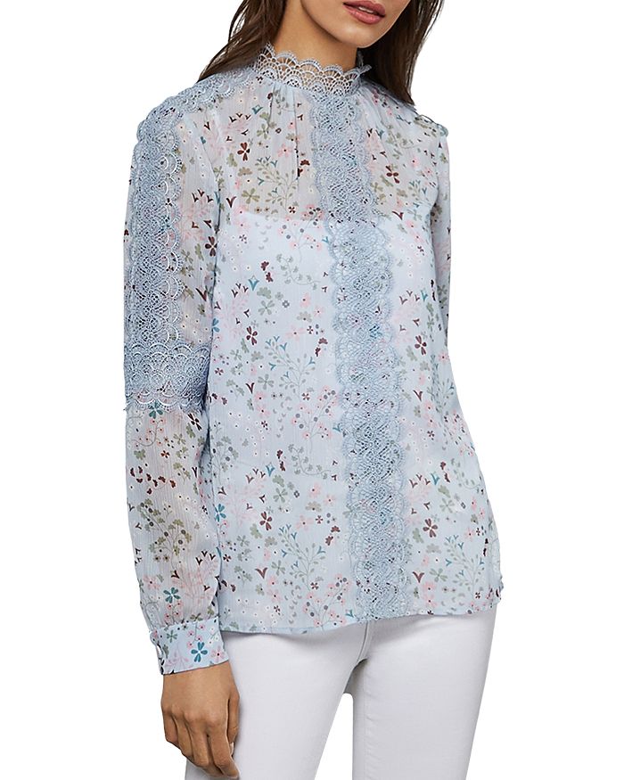 TED BAKER JAVIERA LACE TRIMMED FLORAL TOP,WMB-JAVIERA-WC9W