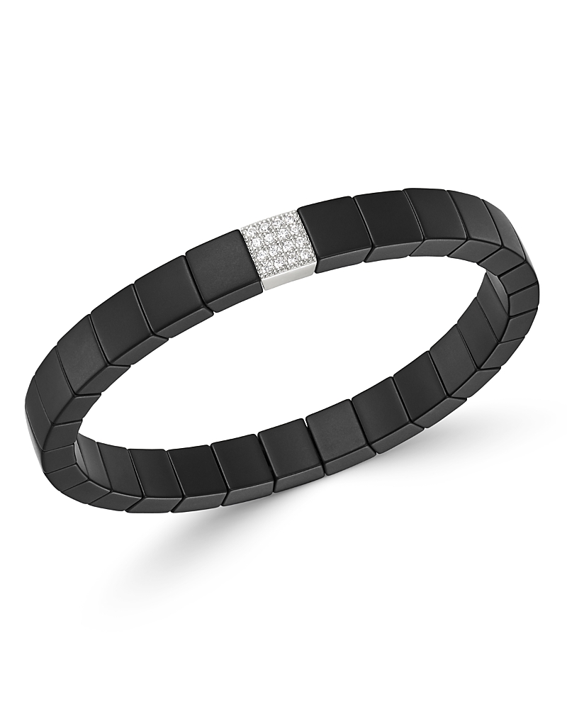 Roberto Demeglio White Gold And Black Ceramic Scacco Stretch Bracelet With One Diamond Section In White/black