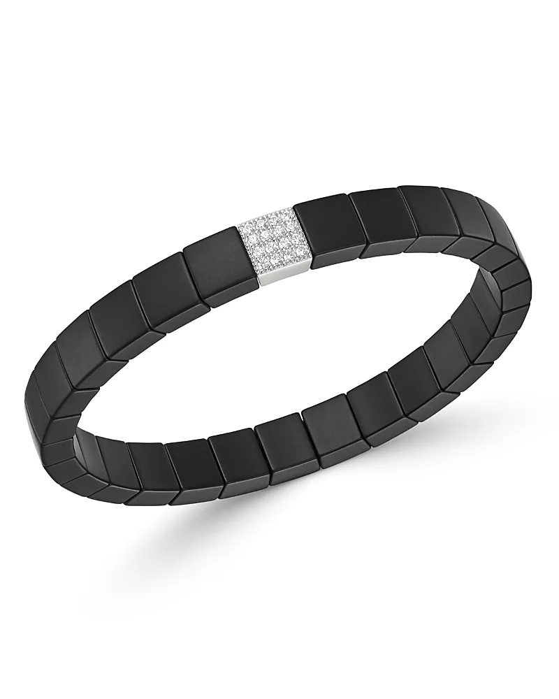 Roberto Demeglio 18K White Gold & Black Ceramic Scacco Diamond Stretch Bracelet