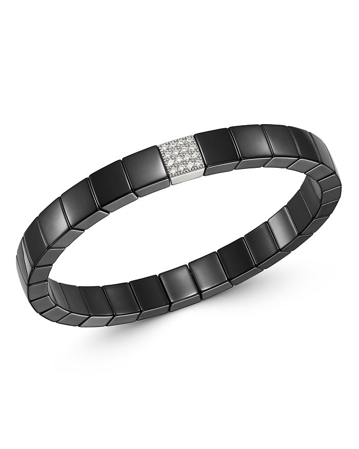 Roberto Demeglio 18k White Gold & Black Ceramic Scacco Diamond Stretch Bracelet In White/black
