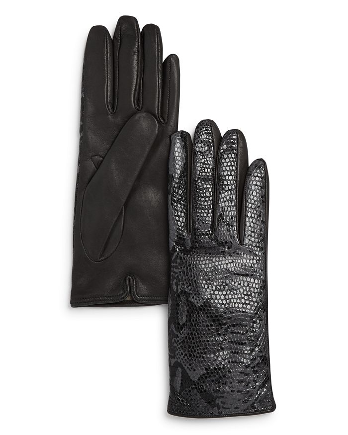 Bloomingdale's Python Printed Leather Gloves - 100% Exclusive In Gray Python