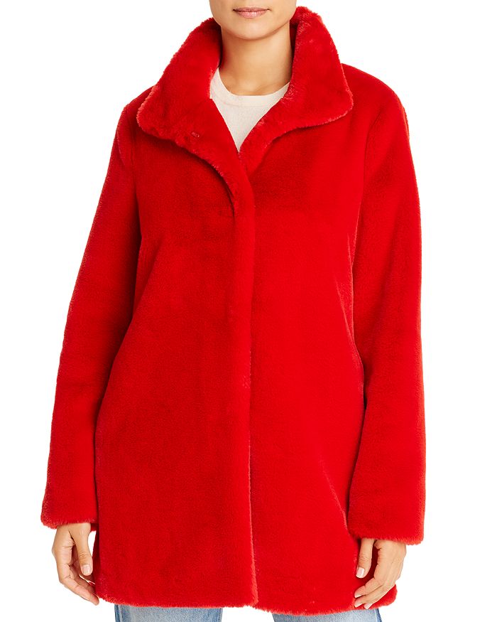 Calvin Klein Faux Fur Coat In Red
