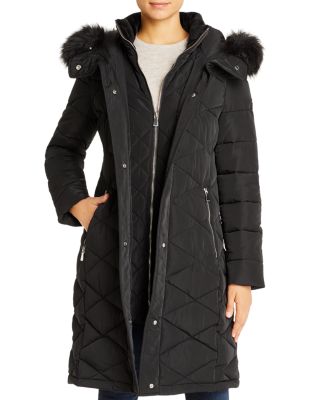 calvin klein black down jacket with faux fur trim