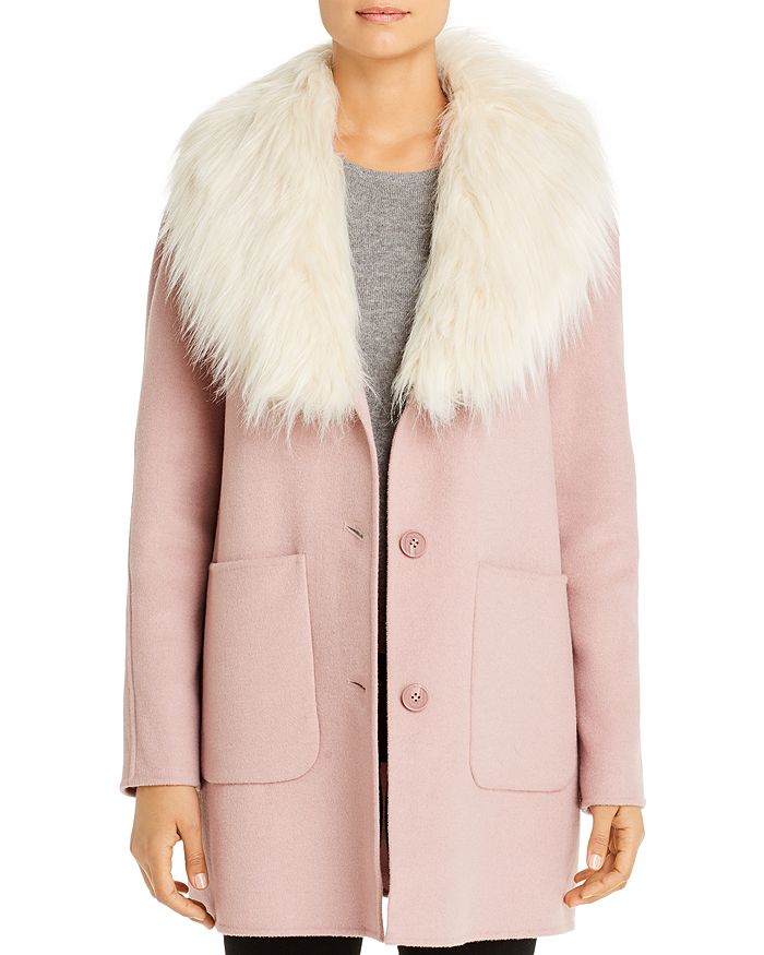 Laundry By Shelli Segal Hooded Faux Fur Trim Coat In Powder Pink