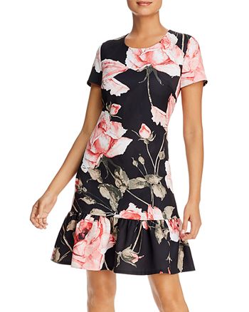 KARL LAGERFELD PARIS Floral-Print Flounce-Hem Dress | Bloomingdale's