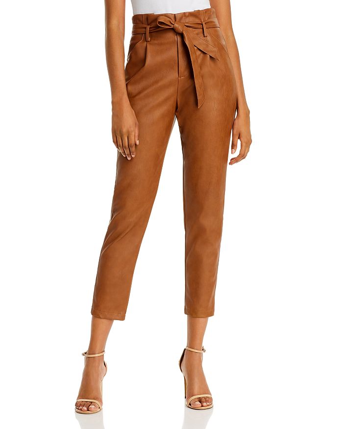 Lucy Paris Faux Leather Paperbag-waist Trousers - 100% Exclusive In Cognac