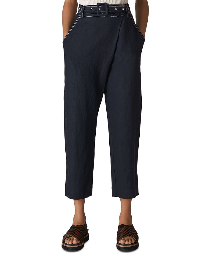 Whistles May Linen Belted Cropped Pants | Bloomingdale's