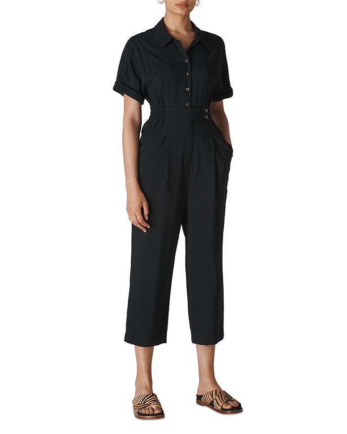 WHISTLES Lidia Short-Sleeve Cropped Jumpsuit,30076