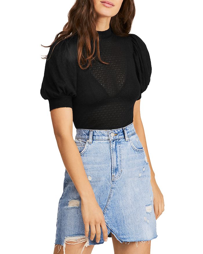 FREE PEOPLE GOOD LUCK POINTELLE PUFF-SLEEVE TOP,OB993140