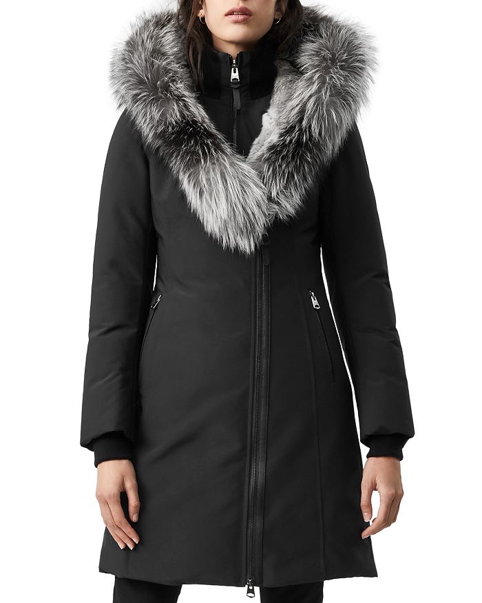 Mackage Trish Fur Trim Down Coat In Black/silver Fur