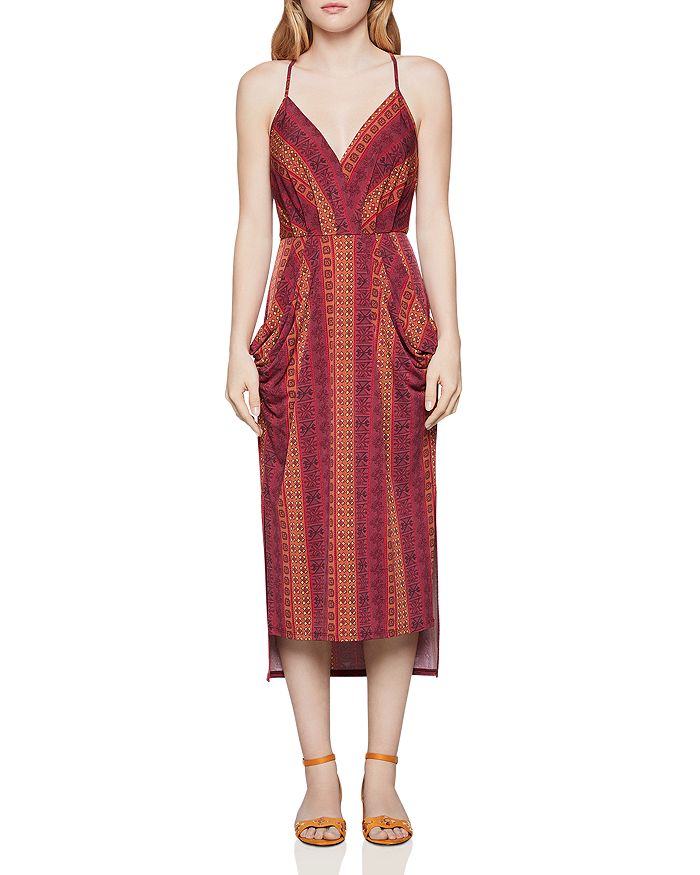 BCBGeneration Tile Stripe Faux-Wrap Midi Dress | Bloomingdale's