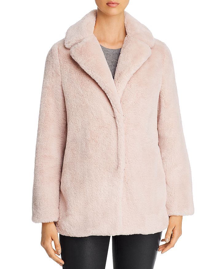 T Tahari Faux Fur Teddy Coat In Pale Pink