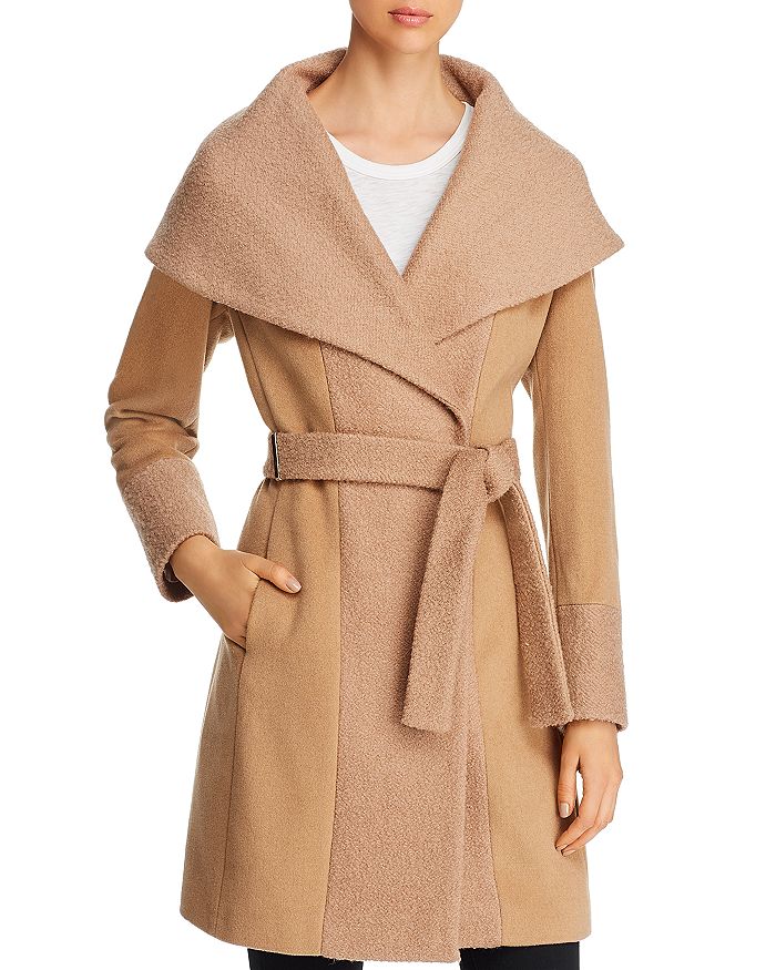 Calvin Klein Color-blocked Wool-blend Wrap Coat In Camel | ModeSens