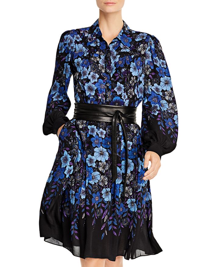 Elie Tahari Hellen Belted Floral-print Dress In Black Multi | ModeSens