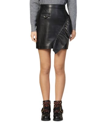 Sandro Hanna Ruffled Leather Mini Skirt | Bloomingdale's