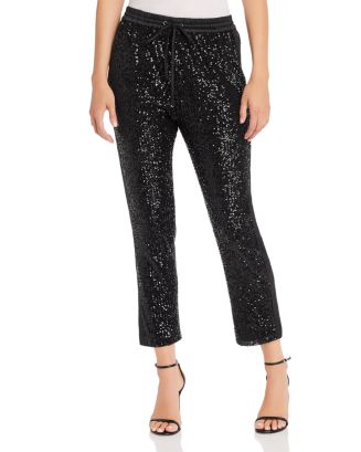 Parker Conner Satin Striped Cropped Sequin Pants | Bloomingdale's