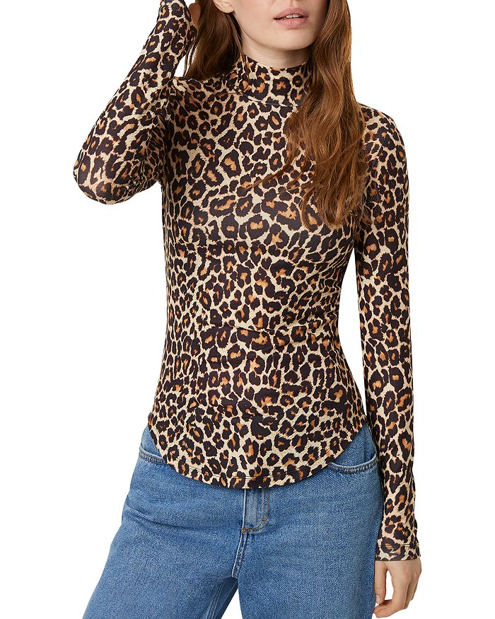 French Connection Fitted Animal Print Turtleneck In Leopard ModeSens