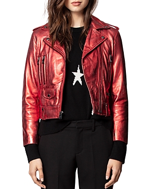 ZADIG & VOLTAIRE LENNI METALLIC LEATHER BIKER JACKET,WHCS1402F