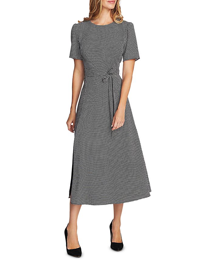 VINCE CAMUTO BELTED HOUNDSTOOTH MIDI DRESS,9159947