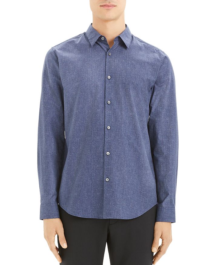 Theory Udeval Crew Breach Regular Fit Button-up Shirt In Royal