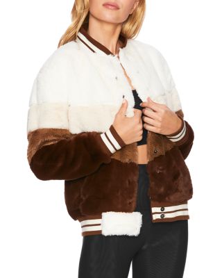 Beach Riot - Color-Block Faux Fur Bomber Jacket
