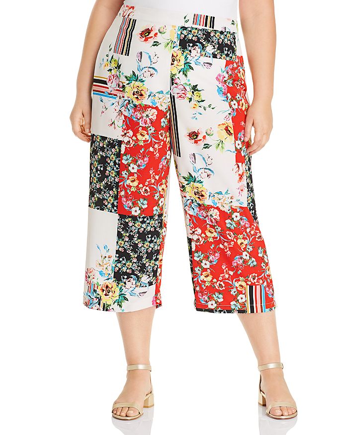Maree Pour Toi Plus Patchwork Print Cropped Pants In White