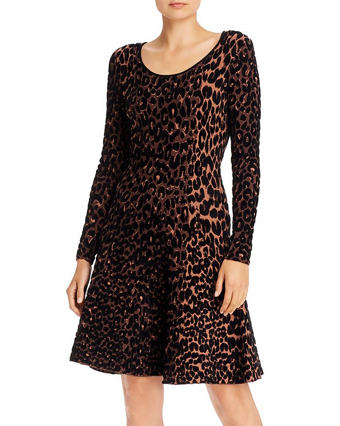 MILLY TEXTURED CHEETAH FIT AND FLARE DRESS,120387-Y9