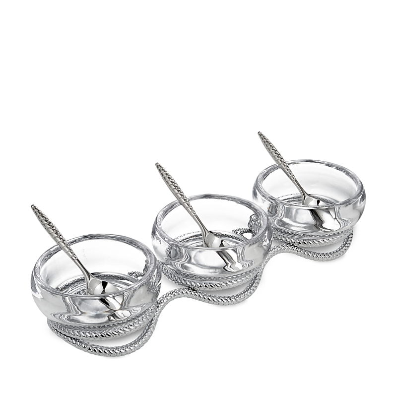 Nambe Braid Triple Condiment Set With Spoons In Silver