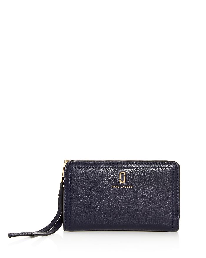 Marc Jacobs Medium Leather Compact Wallet In Navy/gold