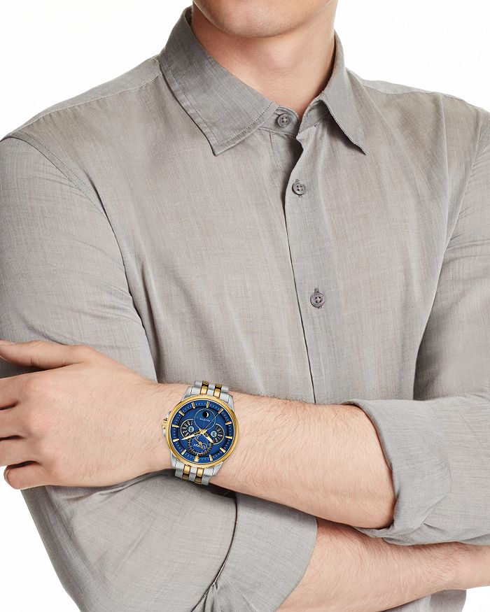 Shop Citizen Calendrier Moonphase Two-tone Link Bracelet Watch, 44mm In Blue/two-tone