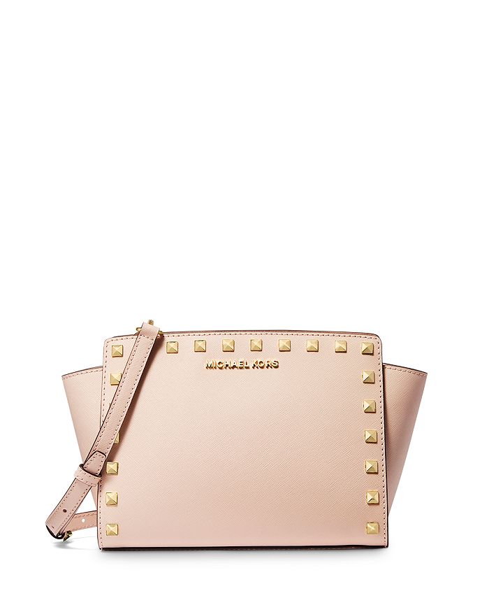 Michael Michael Kors Selma Medium Studded Messenger Bag In Soft Pink/gold |  ModeSens