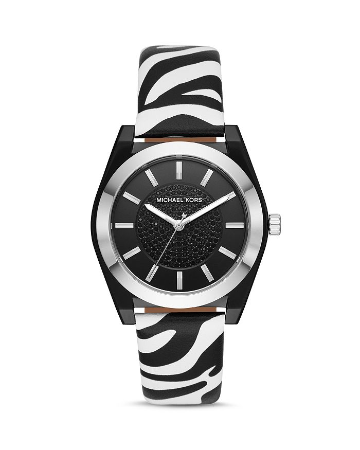 Michael Kors Channing Animal Print Leather Strap Watch 40mm In Black/zebra  | ModeSens