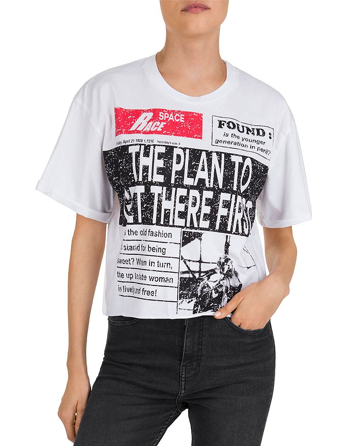 The Kooples The Plan To Get There First Newspaper-inspired Graphic Tee In White