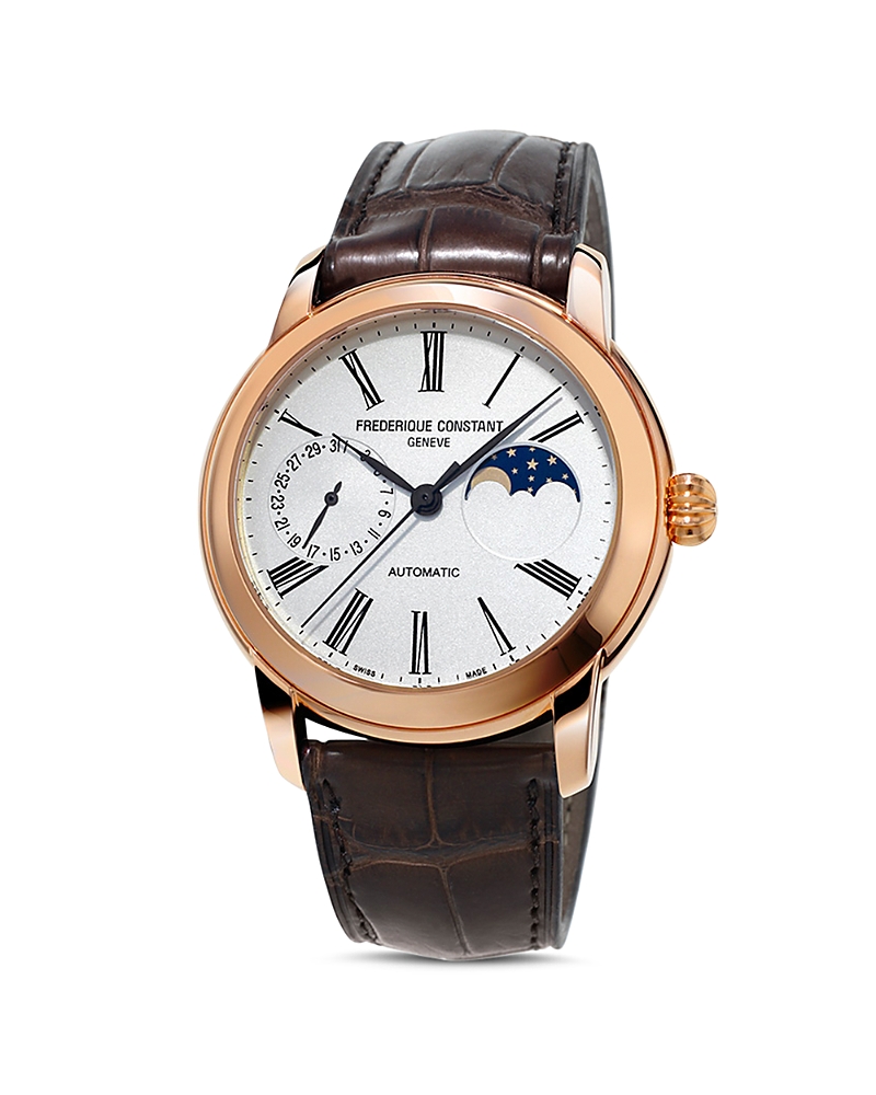 Frederique Constant Men's Swiss Automatic Classic Moonphase Manufacture Black Leather Strap Watch 42mm In White/brown