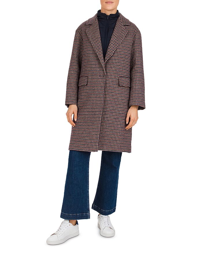 Gerard Darel Perry 2-in-1 Wool-blend Houndstooth Coat & Puffer Vest In Beige