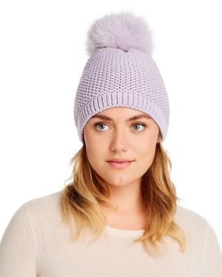 Kyi Kyi Slouchy Hat With Fox Fur Pom 