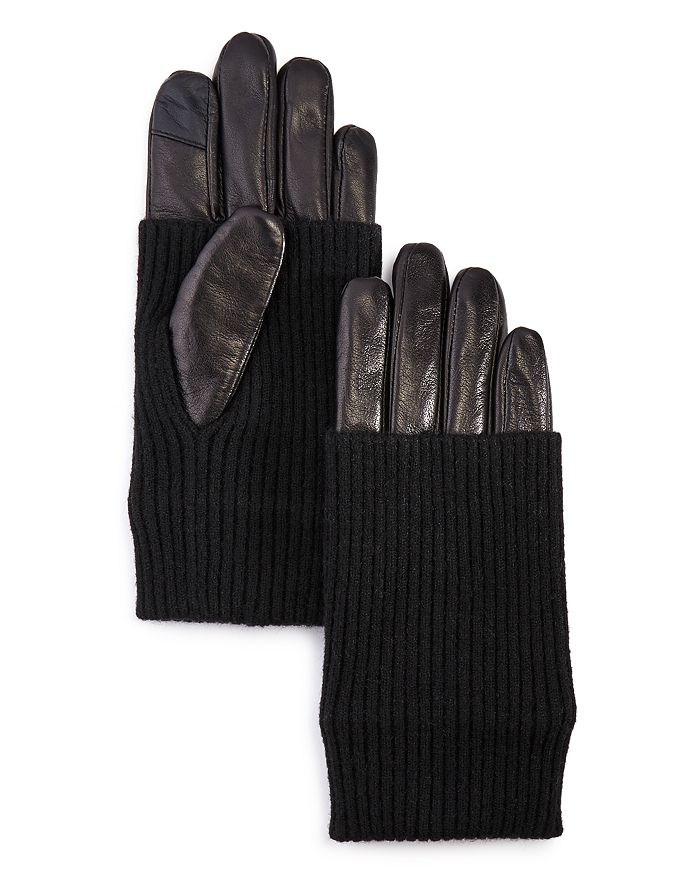 Echo Convertible-cuff Leather Tech Gloves In Black/black