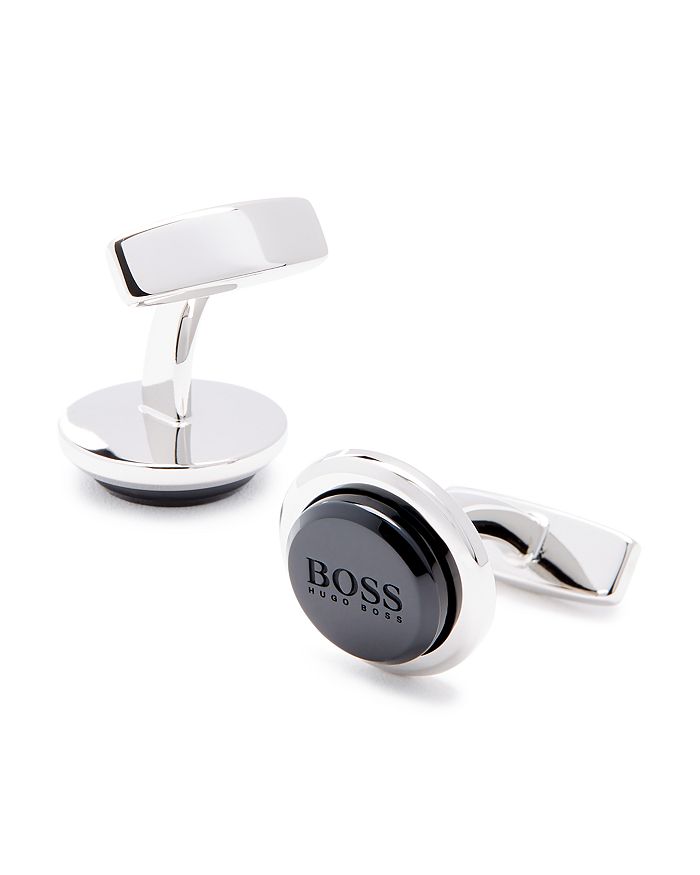 HUGO BOSS MALVIN ROUND ENAMEL LOGO CUFFLINKS,5041802700100