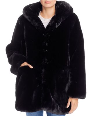 hooded faux fur jacket black