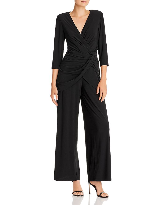 Adrianna Papell Wide-leg Draped Jersey Jumpsuit In Black