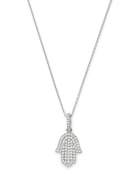 Bloomingdale's - Pavé Diamond Hamsa Pendant Necklace in 14K White Gold, 0.30 ct. t.w. - 100% Exclusive