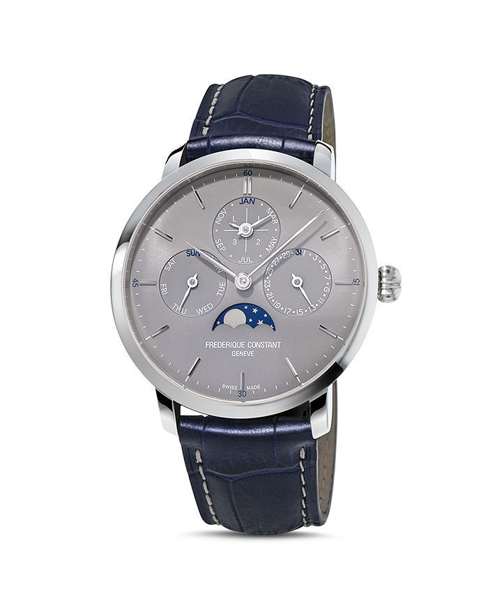 Frederique Constant Slimline Perpetual Calendar Watch, 42mm In Gray/blue