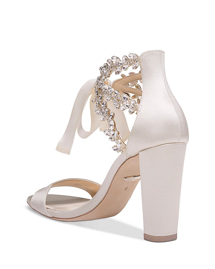 Badgley Mischka Women's Everafter Crystal Embellished Ankle Strap Block Heel Sandals In Ivory