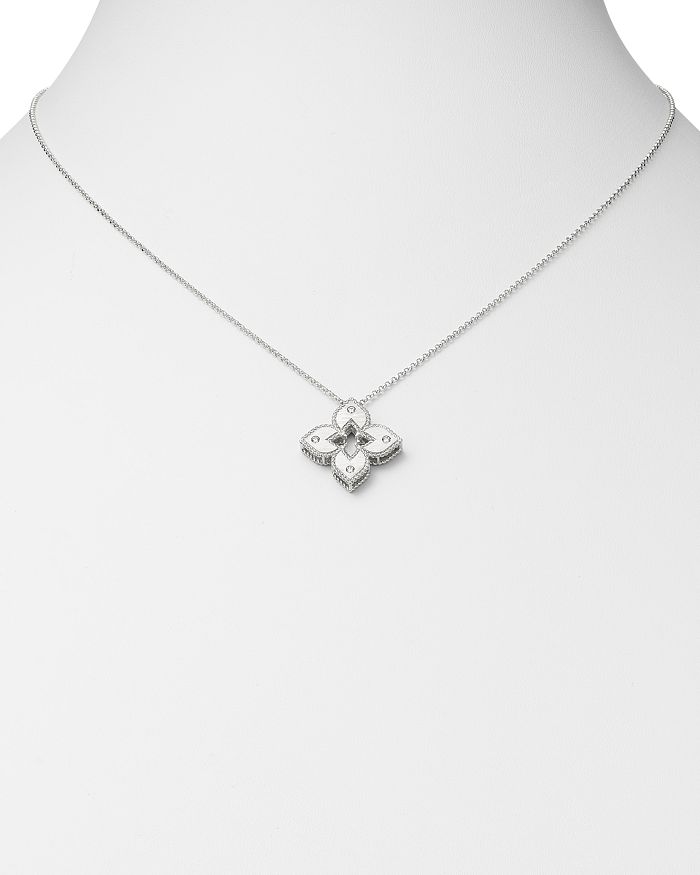 Shop Roberto Coin 18k White Gold Petite Venetian Princess Diamond Pendant Necklace, 17