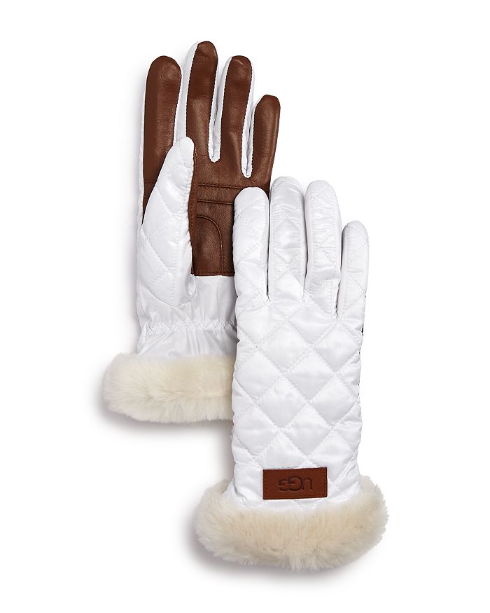 Ugg Quilted Shearling-cuff Tech Gloves In White