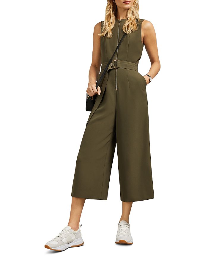 TED BAKER VOLENTI ZIPPERED BELTED JUMPSUIT,241512KHAKI