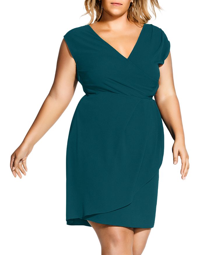 City Chic Plus V-Neck Faux-Wrap Dress | Bloomingdale's